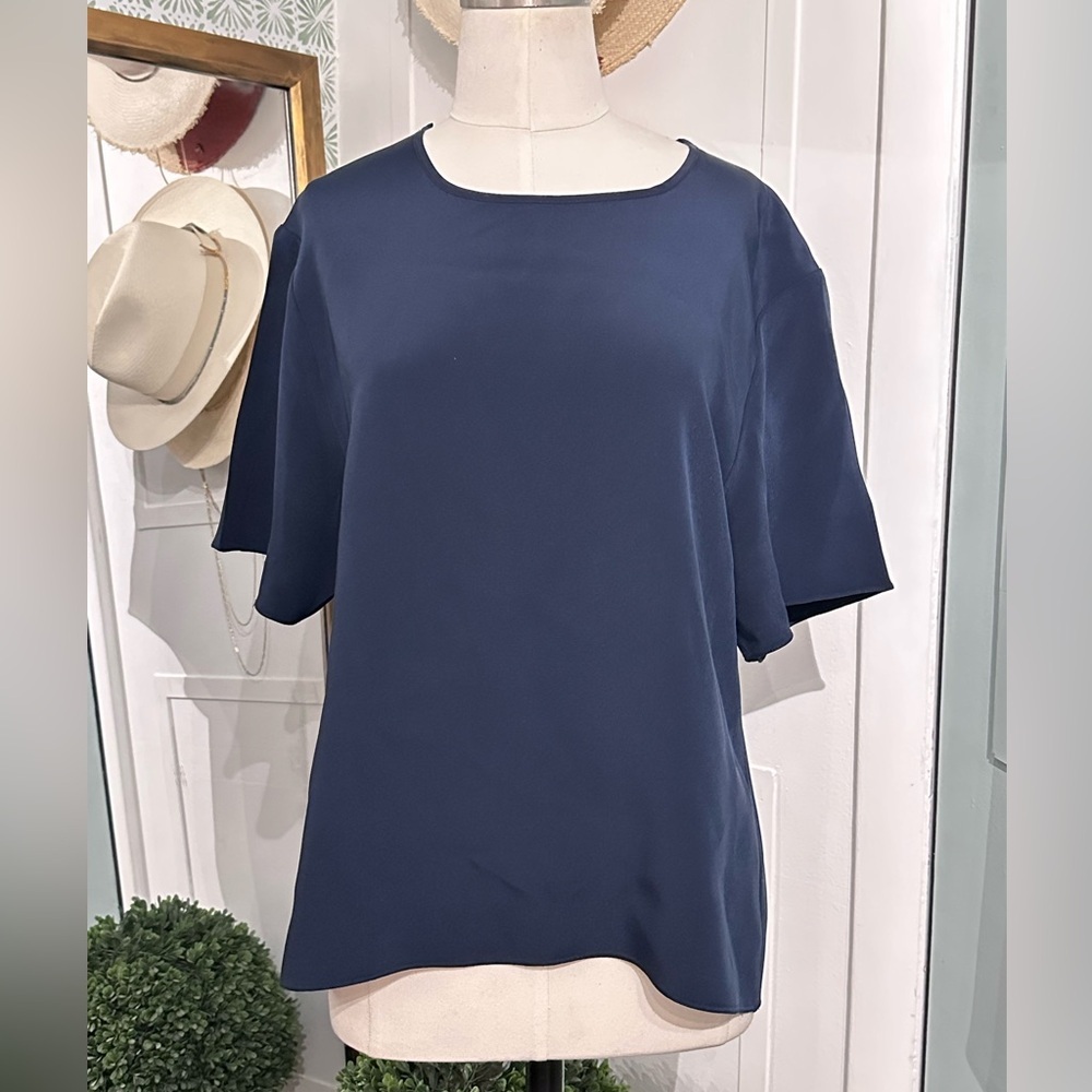 Valentina Kova Women's Navy Blue Silk Blouse Top Size Small